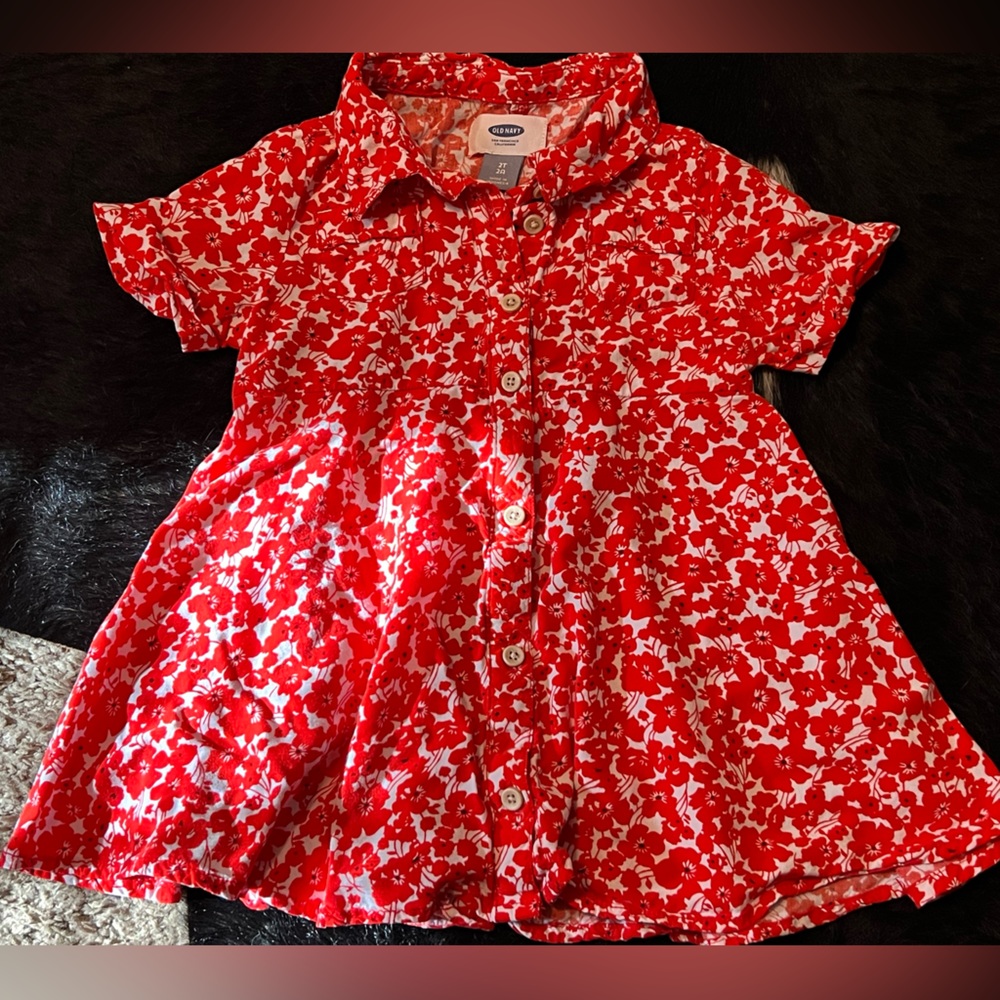 3/$15❣️OLD NAVY Baby Girls Red Floral Dress; 2T